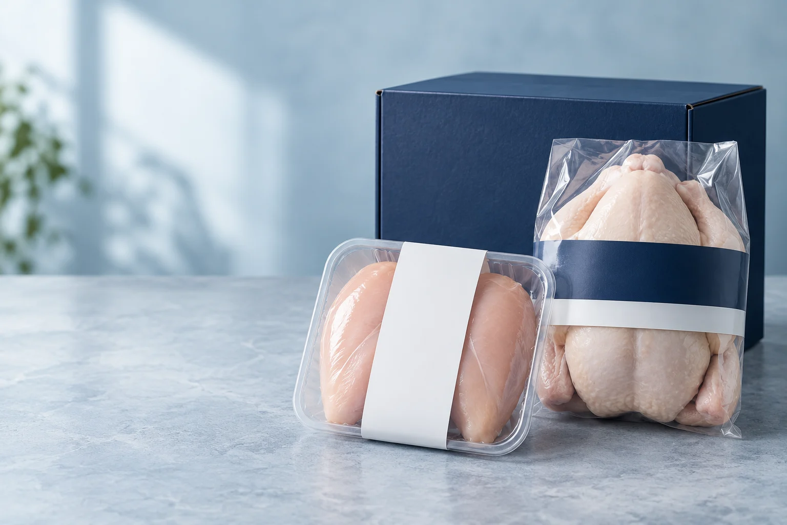 Unbranded chicken packaging prepared for private-label development